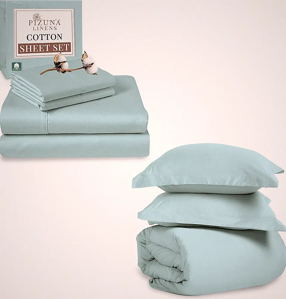 5-Piece Twin Bedding Set - 100% Cotton Sateen, Baby Blue