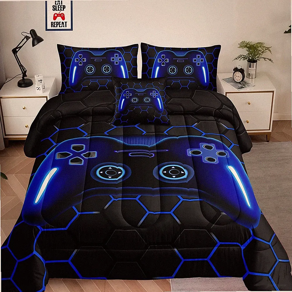 5 Pieces Bed in a Bag for Boys Bedding Sets Twin Size,Gamer Comforter Sets fo...