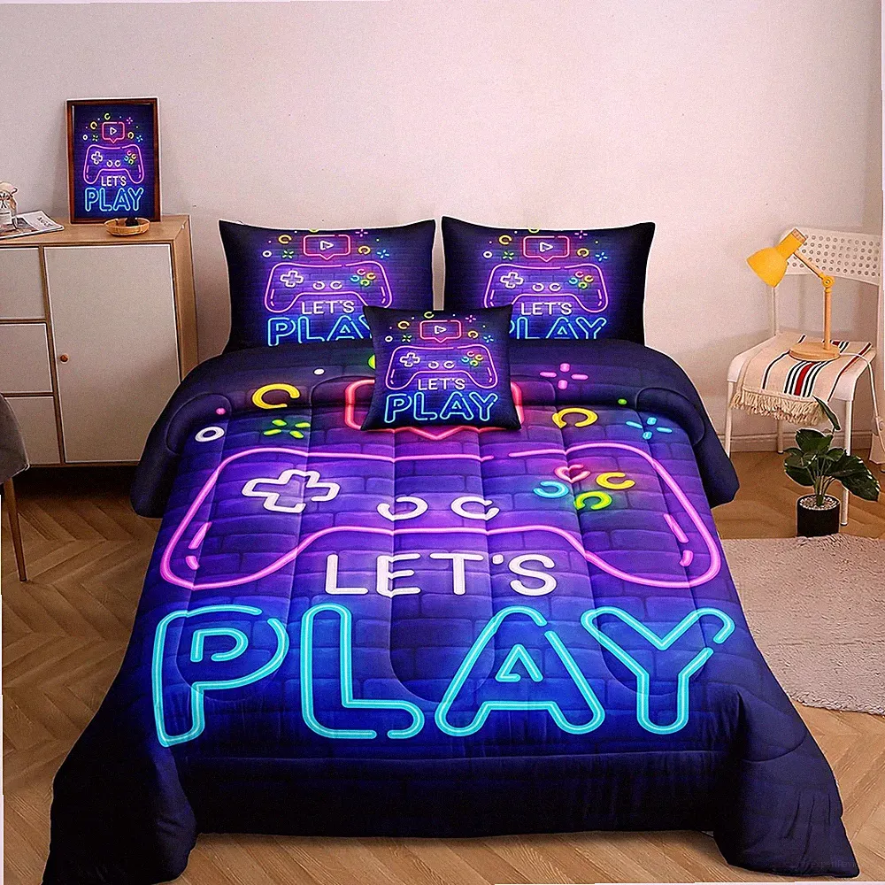 5 Pieces Gamer Bedding Set for Boys Gaming Comforter Twin Size, Game Controll...