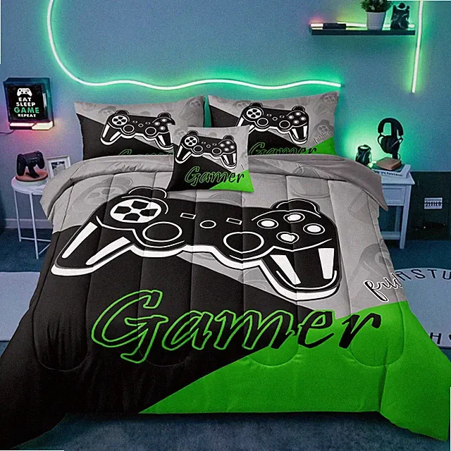 5 Pieces Gaming Bedding Set Twin Size for Boys Gamer Comforter Set for Boys G...