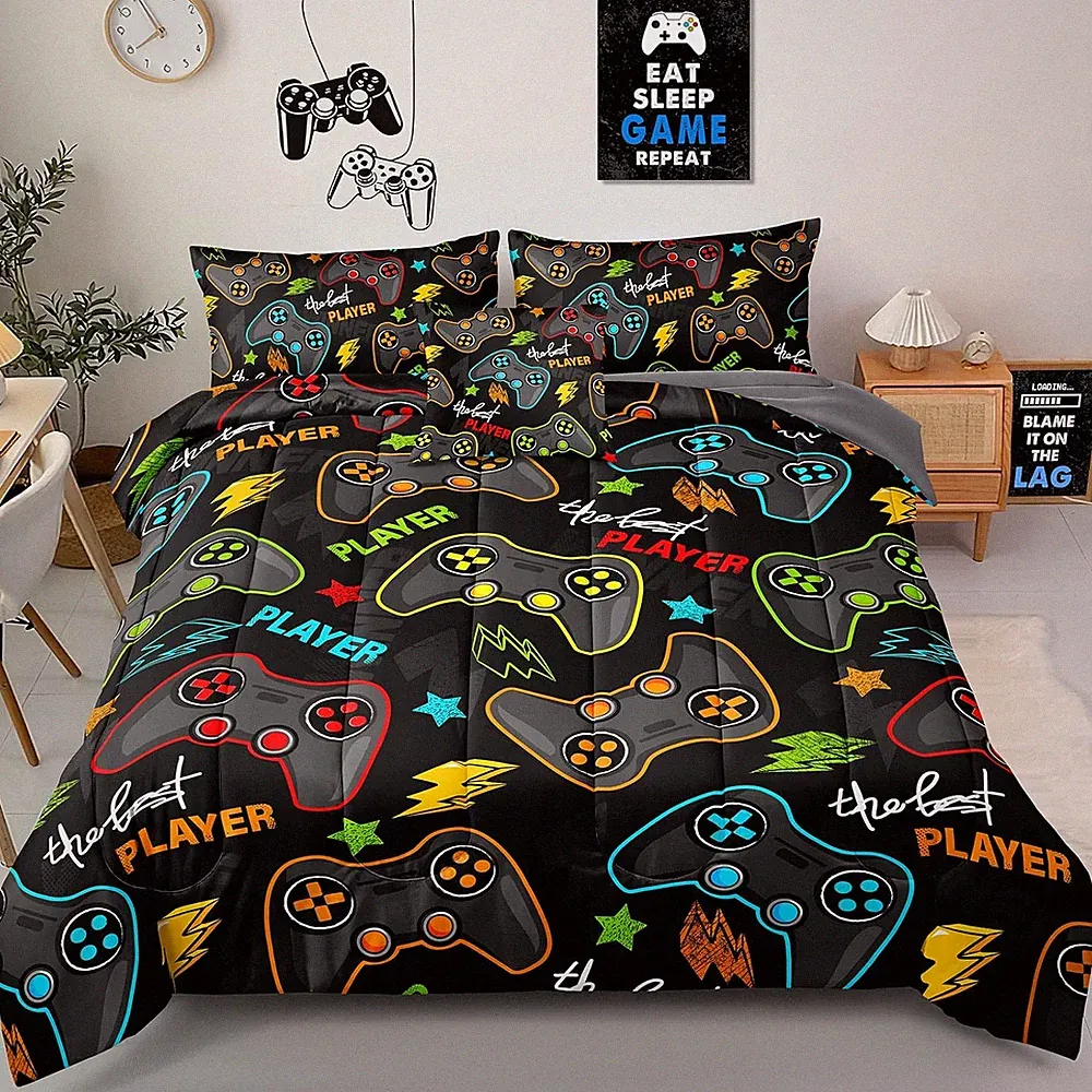 5 Pieces Gaming Bedding Set Twin Size for Boys Gamer Comforter Set for Boys Girl
