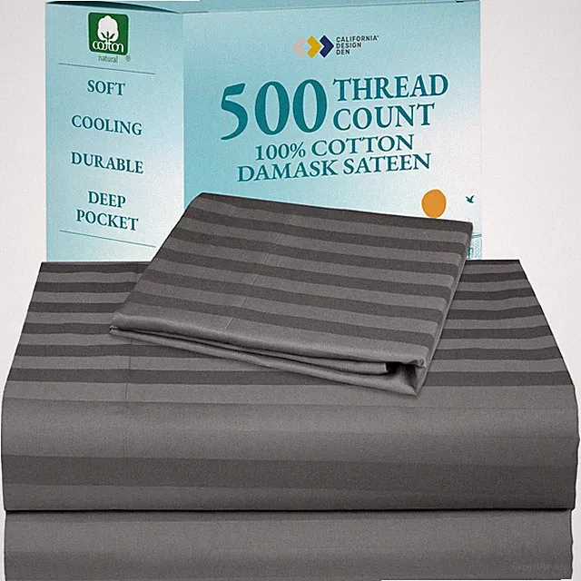 500-Thread-Count Twin Size Set - 100% Cotton Sateen Weave, 3 Piece Grey Bed S...