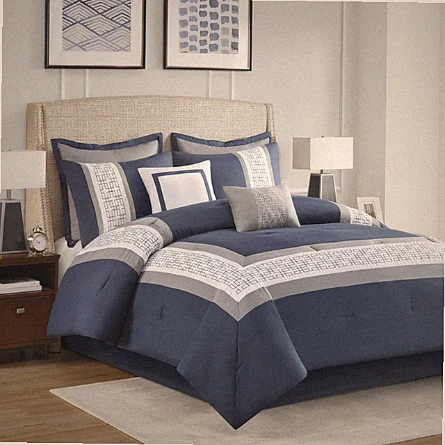 510 Design Powell 8 Piece Embroidered Comforter Set Queen King Cal King Size
