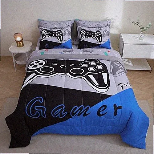 7 Pieces Gamer Comforter Set for Boys Gaming Bedding Set for Twin-7pcs Blue