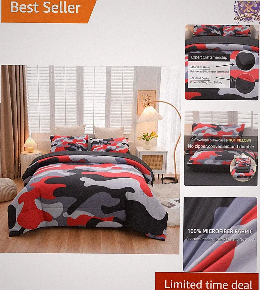 Camouflage Bedding Set 5 Pieces All Season Comforter Pillowcases Sheets Teen