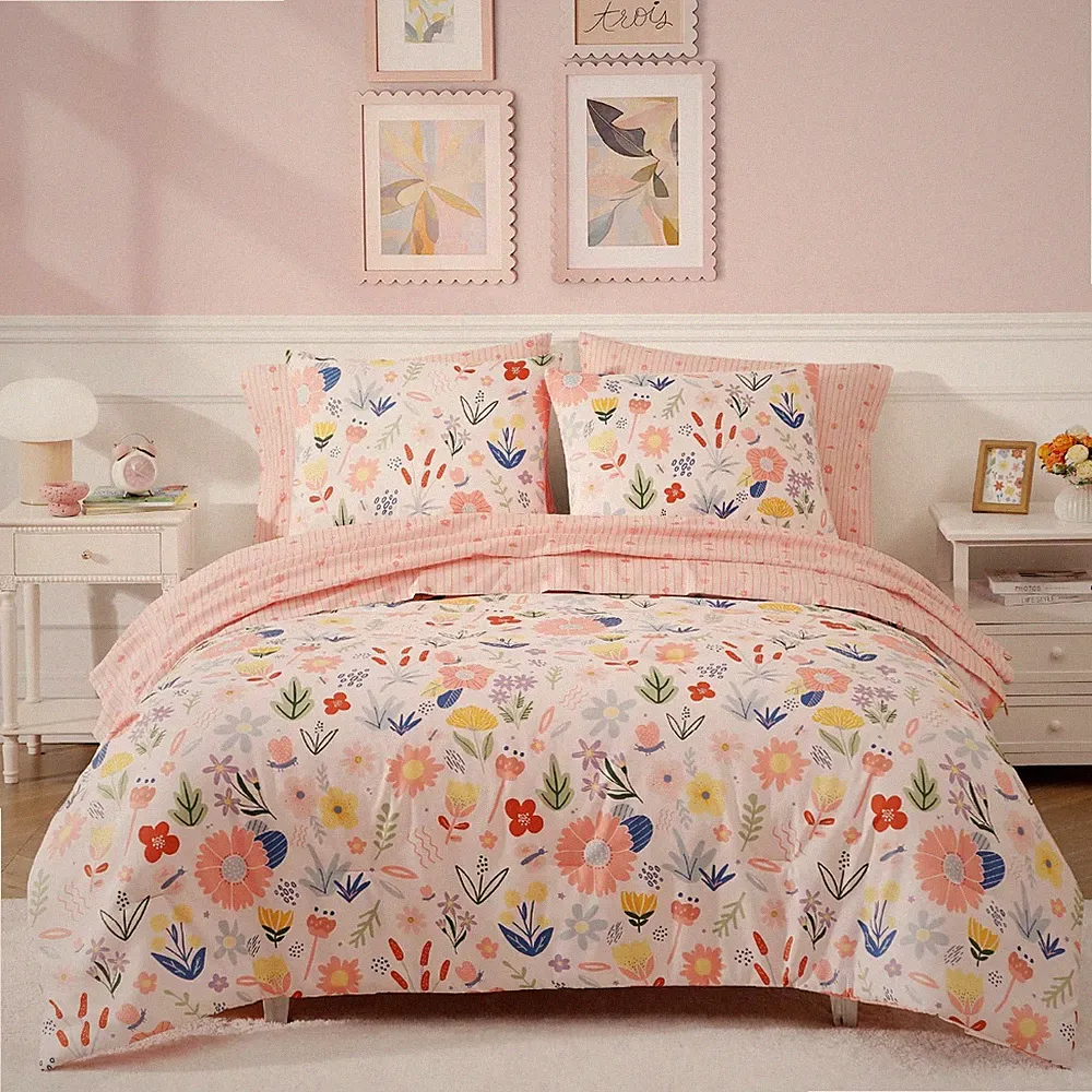 Comforter Set Twin XL 5 Pieces Pastel Flower Pink Kids Bedding BLOOMHAVEN Girls
