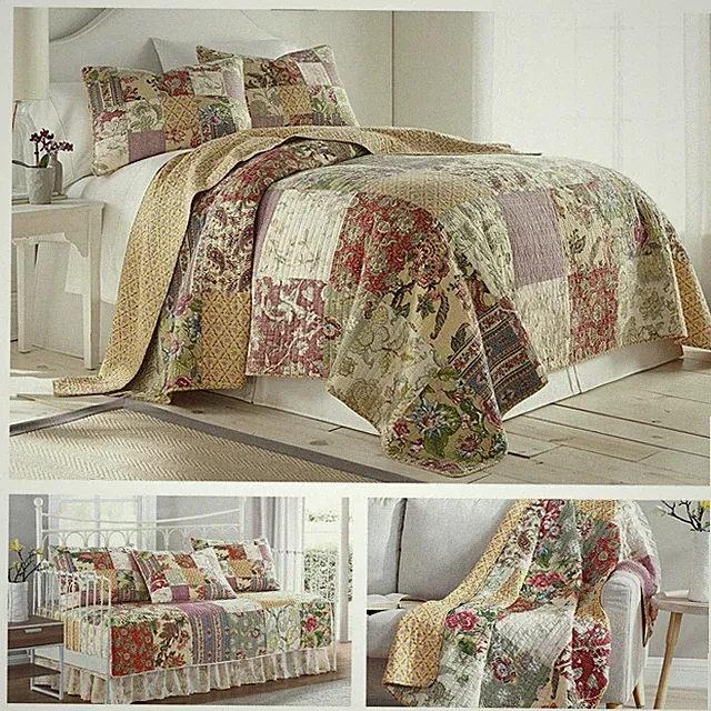 Delaney Floral Patchwork Pre-Washed Cotton Quilt Set - Daybed Coverlet - Throw