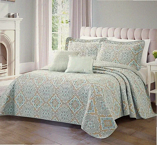Diego 5-Piece Reversible Bedspread Set – Soft Lightweight Quilt Coverlet Bedding