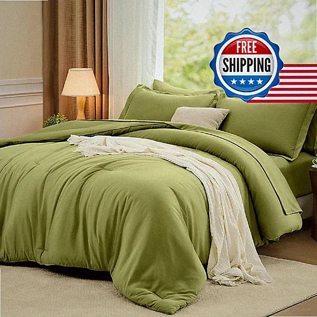 FUANNA Twin Comforter Set Olive Green, 5 Pieces Soft Twin Size Bedding Sets, All