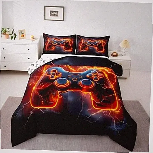 Gamer Gaming Comforter Set Size Boys Lightning Bedding Set Kids Twin Red Black