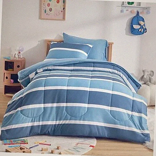 Kids Comforter Set Size, Jersey Knit 5 Pieces Bedding, Twin Blue-navy Stripe