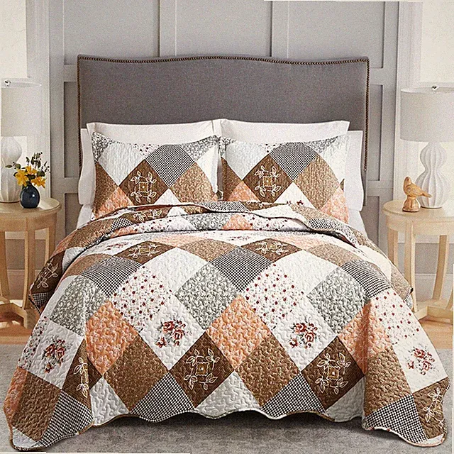 Quilt Set King Size - 3 Piece Microfiber Quilts Reversible Bedspreads Patchwo