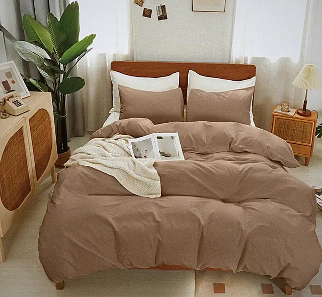 SDAPNAY Brown Cotton Duvet Cover Queen Set 3 Pieces, 1 Duvet Cover 90x90 (Comfor
