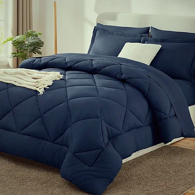 Twin Comforter Set with Sheets Navy Blue - 5 Pieces Bed in a Bag Twin