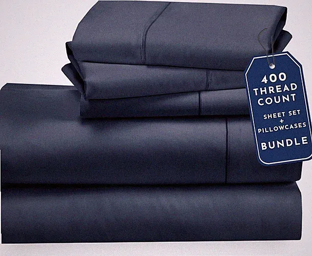 Twin Sheet Set, 5 Pieces, 400 TC Cotton Sateen, Indigo Blue