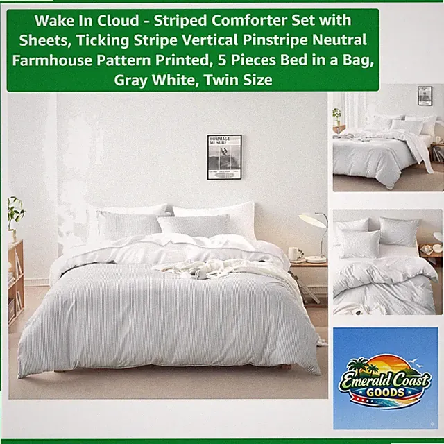 Twin Striped Comforter With 5 Piece Sheet Set - All-Season Microfiber Luxury